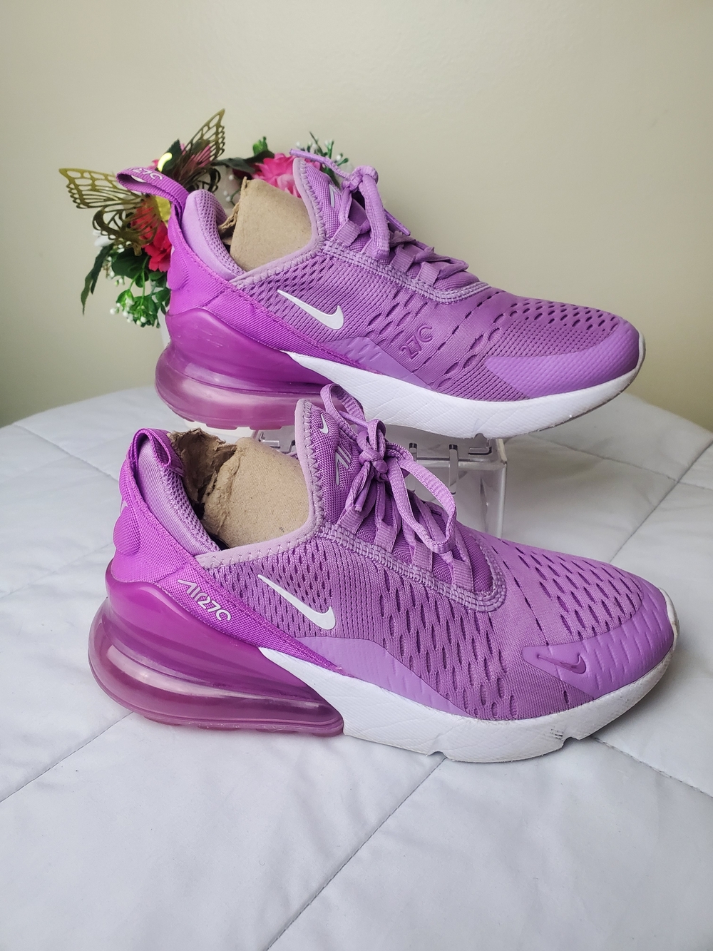 Nike Air Max 270 Women's Athletic Sneakers - Purple Size 4Y - Picture 3 of 7